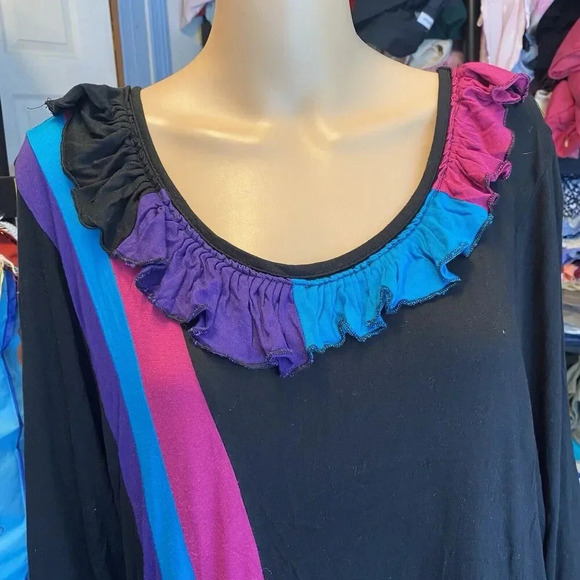 VTG Phool India MidiDress Black Multicolor Block Stretchy Festival Largenlook 2X - Picture 6 of 10